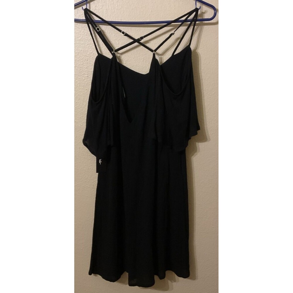 Lulus “Afterglow” Black Scrappy Cold-Shoulder Shift Dress XS - Picture 9 of 10